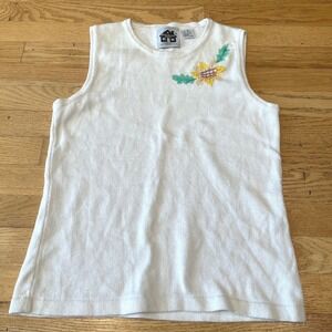 Cottagecore Embroidered Knit Tank Floral Sleeveless Soft Girl Vintage Style